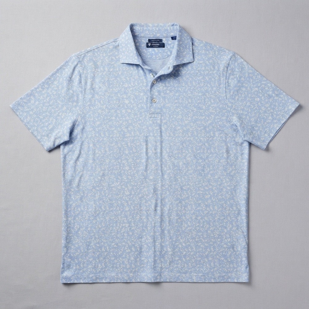 Cremieux Collection Polo Shirt Floral Supima Cotton Blue White Short Sleeve XL